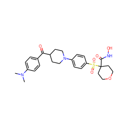 CN(C)c1ccc(C(=O)C2CCN(c3ccc(S(=O)(=O)C4(C(=O)NO)CCOCC4)cc3)CC2)cc1 ZINC000071341243