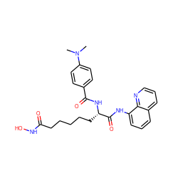 CN(C)c1ccc(C(=O)N[C@@H](CCCCCC(=O)NO)C(=O)Nc2cccc3cccnc23)cc1 ZINC000040584254