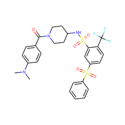 CN(C)c1ccc(C(=O)N2CCC(NS(=O)(=O)c3cc(S(=O)(=O)c4ccccc4)ccc3C(F)(F)F)CC2)cc1 ZINC000049745730