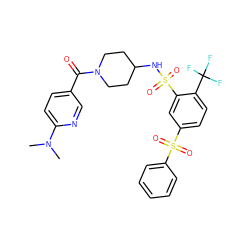 CN(C)c1ccc(C(=O)N2CCC(NS(=O)(=O)c3cc(S(=O)(=O)c4ccccc4)ccc3C(F)(F)F)CC2)cn1 ZINC000043133560