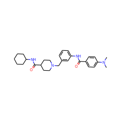 CN(C)c1ccc(C(=O)Nc2cccc(CN3CCC(C(=O)NC4CCCCC4)CC3)c2)cc1 ZINC001772573427