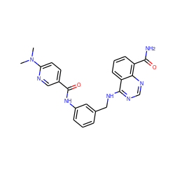 CN(C)c1ccc(C(=O)Nc2cccc(CNc3ncnc4c(C(N)=O)cccc34)c2)cn1 ZINC000114345246