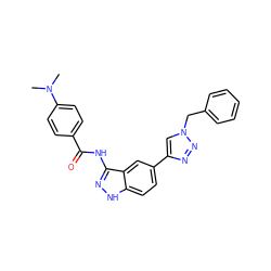 CN(C)c1ccc(C(=O)Nc2n[nH]c3ccc(-c4cn(Cc5ccccc5)nn4)cc23)cc1 ZINC000063539996