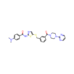 CN(C)c1ccc(C(=O)Nc2ncc(SCc3cccc(C(=O)N4CCN(c5ncccn5)CC4)c3)s2)cc1 ZINC000036184843