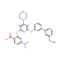 CN(C)c1ccc(C(=O)O)c(Oc2nc(Oc3cccc(-c4cccc(CN)c4)c3)c(F)c(N3CCNCC3)c2F)c1 ZINC000049695418