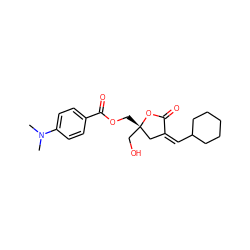 CN(C)c1ccc(C(=O)OC[C@]2(CO)C/C(=C/C3CCCCC3)C(=O)O2)cc1 ZINC000040423188