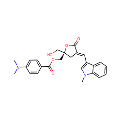 CN(C)c1ccc(C(=O)OC[C@]2(CO)C/C(=C\c3cn(C)c4ccccc34)C(=O)O2)cc1 ZINC000040407522