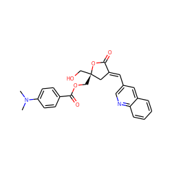 CN(C)c1ccc(C(=O)OC[C@]2(CO)C/C(=C\c3cnc4ccccc4c3)C(=O)O2)cc1 ZINC000040895565