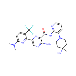 CN(C)c1ccc(C(F)(F)F)c(-c2cnc(N)c(C(=O)Nc3ncccc3N3CCC(C)(N)CC3)n2)n1 ZINC001772573039