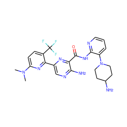 CN(C)c1ccc(C(F)(F)F)c(-c2cnc(N)c(C(=O)Nc3ncccc3N3CCC(N)CC3)n2)n1 ZINC001772612778