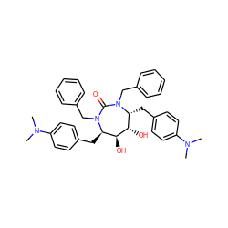 CN(C)c1ccc(C[C@@H]2[C@H](O)[C@@H](O)[C@@H](Cc3ccc(N(C)C)cc3)N(Cc3ccccc3)C(=O)N2Cc2ccccc2)cc1 ZINC000014945766