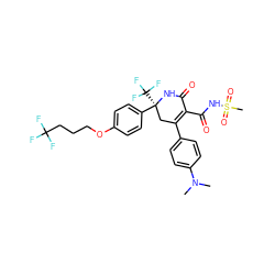 CN(C)c1ccc(C2=C(C(=O)NS(C)(=O)=O)C(=O)N[C@@](c3ccc(OCCCC(F)(F)F)cc3)(C(F)(F)F)C2)cc1 ZINC001772643905