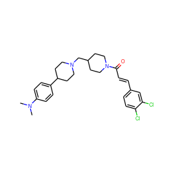 CN(C)c1ccc(C2CCN(CC3CCN(C(=O)/C=C/c4ccc(Cl)c(Cl)c4)CC3)CC2)cc1 ZINC000028957818