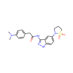 CN(C)c1ccc(CC(=O)Nc2n[nH]c3ccc(N4CCCS4(=O)=O)cc23)cc1 ZINC000029041447