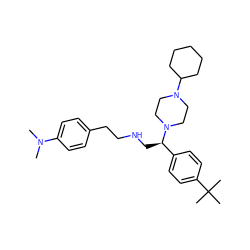 CN(C)c1ccc(CCNC[C@H](c2ccc(C(C)(C)C)cc2)N2CCN(C3CCCCC3)CC2)cc1 ZINC000028477915