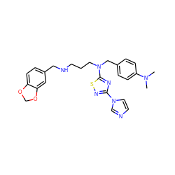 CN(C)c1ccc(CN(CCCNCc2ccc3c(c2)OCO3)c2nc(-n3ccnc3)ns2)cc1 ZINC000073157341