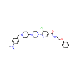 CN(C)c1ccc(CN2CCC(N3CCN(c4ncc(C(=O)NCCOc5ccccc5)cc4Cl)CC3)CC2)cc1 ZINC000049694970