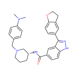 CN(C)c1ccc(CN2CCC[C@@H](NC(=O)c3ccc4[nH]nc(-c5ccc6c(c5)CCO6)c4c3)C2)cc1 ZINC000147786068