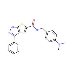 CN(C)c1ccc(CNC(=O)c2cc3c(-c4ccccc4)n[nH]c3s2)cc1 ZINC000063298460