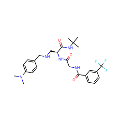 CN(C)c1ccc(CNC[C@H](NC(=O)CNC(=O)c2cccc(C(F)(F)F)c2)C(=O)NC(C)(C)C)cc1 ZINC000028952403