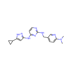 CN(C)c1ccc(CNc2nccc(Nc3cc(C4CC4)[nH]n3)n2)cn1 ZINC000473168218