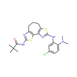 CN(C)c1ccc(Cl)cc1Nc1nc2c(s1)CCCc1nc(NC(=O)C(C)(C)C)sc1-2 ZINC000299833757