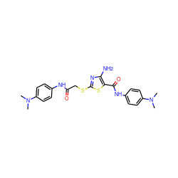 CN(C)c1ccc(NC(=O)CSc2nc(N)c(C(=O)Nc3ccc(N(C)C)cc3)s2)cc1 ZINC000001827359