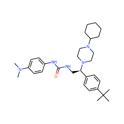 CN(C)c1ccc(NC(=O)NC[C@H](c2ccc(C(C)(C)C)cc2)N2CCN(C3CCCCC3)CC2)cc1 ZINC000028523418