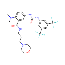 CN(C)c1ccc(NC(=O)Nc2cc(C(F)(F)F)cc(C(F)(F)F)c2)cc1C(=O)NCCCN1CCOCC1 ZINC000028465989