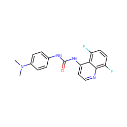 CN(C)c1ccc(NC(=O)Nc2ccnc3c(F)ccc(F)c23)cc1 ZINC000042889358