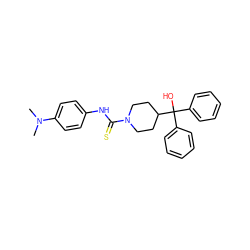 CN(C)c1ccc(NC(=S)N2CCC(C(O)(c3ccccc3)c3ccccc3)CC2)cc1 ZINC000084652266