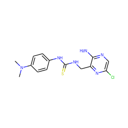 CN(C)c1ccc(NC(=S)NCc2nc(Cl)cnc2N)cc1 ZINC000071294650