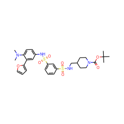 CN(C)c1ccc(NS(=O)(=O)c2cccc(S(=O)(=O)NCC3CCN(C(=O)OC(C)(C)C)CC3)c2)cc1-c1ccco1 ZINC000169703437