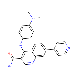 CN(C)c1ccc(Nc2c(C(N)=O)cnc3cc(-c4ccncc4)ccc23)cc1 ZINC000028959776