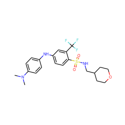 CN(C)c1ccc(Nc2ccc(S(=O)(=O)NCC3CCOCC3)c(C(F)(F)F)c2)cc1 ZINC000145729445