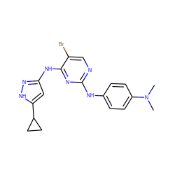 CN(C)c1ccc(Nc2ncc(Br)c(Nc3cc(C4CC4)[nH]n3)n2)cc1 ZINC000137128683