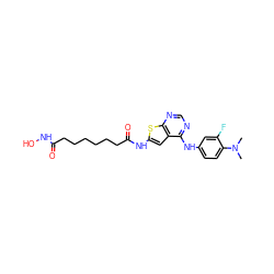 CN(C)c1ccc(Nc2ncnc3sc(NC(=O)CCCCCCC(=O)NO)cc23)cc1F ZINC000299822497