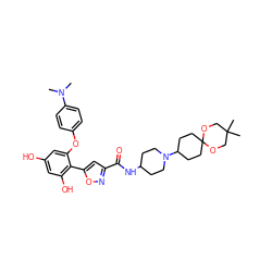 CN(C)c1ccc(Oc2cc(O)cc(O)c2-c2cc(C(=O)NC3CCN(C4CCC5(CC4)OCC(C)(C)CO5)CC3)no2)cc1 ZINC000068247156