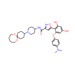 CN(C)c1ccc(Oc2cc(O)cc(O)c2-c2cc(C(=O)NC3CCN(C4CCC5(CC4)OCCCCO5)CC3)no2)cc1 ZINC000068247157