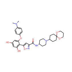 CN(C)c1ccc(Oc2cc(O)cc(O)c2-c2cc(C(=O)NC3CCN(C4CCC5(CC4)OCCCO5)CC3)no2)cc1 ZINC000068247150