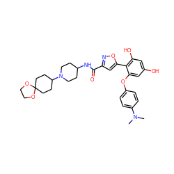 CN(C)c1ccc(Oc2cc(O)cc(O)c2-c2cc(C(=O)NC3CCN(C4CCC5(CC4)OCCO5)CC3)no2)cc1 ZINC000068247155