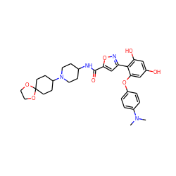 CN(C)c1ccc(Oc2cc(O)cc(O)c2-c2cc(C(=O)NC3CCN(C4CCC5(CC4)OCCO5)CC3)on2)cc1 ZINC000068247154