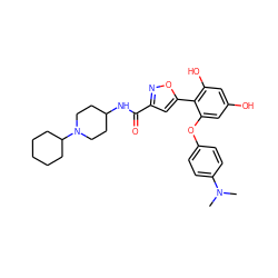 CN(C)c1ccc(Oc2cc(O)cc(O)c2-c2cc(C(=O)NC3CCN(C4CCCCC4)CC3)no2)cc1 ZINC000096939426