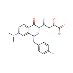 CN(C)c1ccc2c(=O)c(C(=O)CC(=O)C(=O)O)cn(Cc3ccc(F)cc3)c2c1 ZINC000169312570