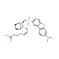 CN(C)c1ccc2c(c1)oc1ccc(S(=O)(=O)N[C@@H]3[C@@H]4CC[C@@H](C4)[C@H]3C/C=C\CCCC(=O)O)cc12 ZINC000013521317