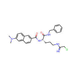 CN(C)c1ccc2cc(C(=O)N[C@@H](CCCNC(=N)CCl)C(=O)NCc3ccccc3)ccc2c1 ZINC000168389339