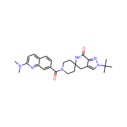 CN(C)c1ccc2ccc(C(=O)N3CCC4(CC3)Cc3cn(C(C)(C)C)nc3C(=O)N4)cc2n1 ZINC000096283395