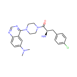CN(C)c1ccc2ncnc(N3CCN(C(=O)[C@H](N)Cc4ccc(Cl)cc4)CC3)c2c1 ZINC000064548791