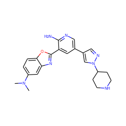 CN(C)c1ccc2oc(-c3cc(-c4cnn(C5CCNCC5)c4)cnc3N)nc2c1 ZINC000103247684