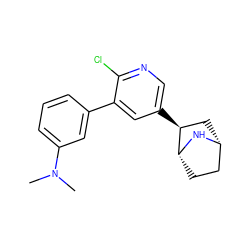 CN(C)c1cccc(-c2cc([C@H]3C[C@@H]4CC[C@H]3N4)cnc2Cl)c1 ZINC000049112482